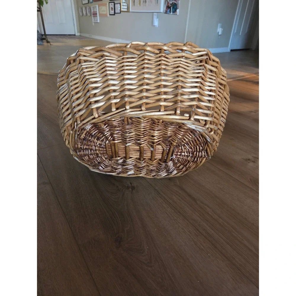Vintage Handwoven Wicker Garden Gathering Basket Oval Willow Harvest Honey Brown